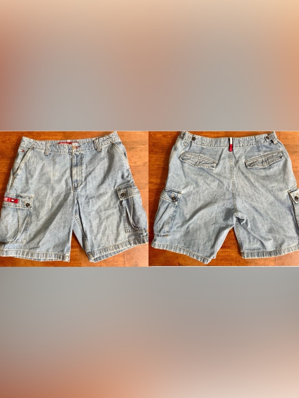 Vintage Tommy Hilfiger Cargo Shorts Jean Jorts Baggy Skater Denim Mens 38